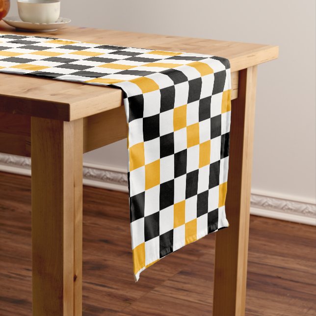 Yellow Black White Checkered Pattern Design  Short Table Runner (In Situ)