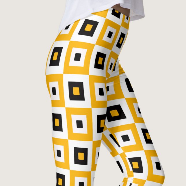 Yellow Black White Checkered Squares Pattern Leggings (Creator Uploaded)