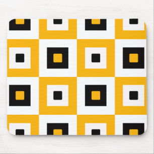 Yellow Black White Checkered Squares Pattern Mouse Pad