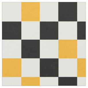 Yellow Black White Chequered Pattern Design Fabric