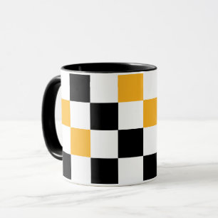 Yellow Black White Chequered Pattern Design Mug