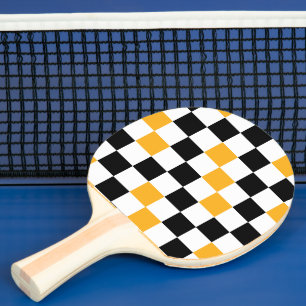 Yellow Black White Chequered Pattern Design Ping Pong Paddle