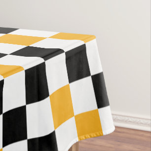 Yellow Black White Chequered Pattern Design  Tablecloth