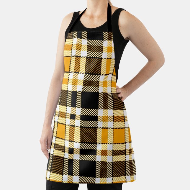 Yellow Black White Flannel Tartan Pattern Design  Apron (Creator Uploaded)