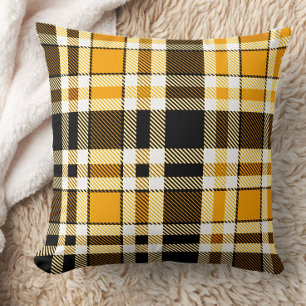 Yellow Black White Flannel Tartan Pattern Design Cushion
