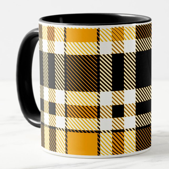 Yellow Black White Flannel Tartan Pattern Design  Mug (Creator Uploaded)