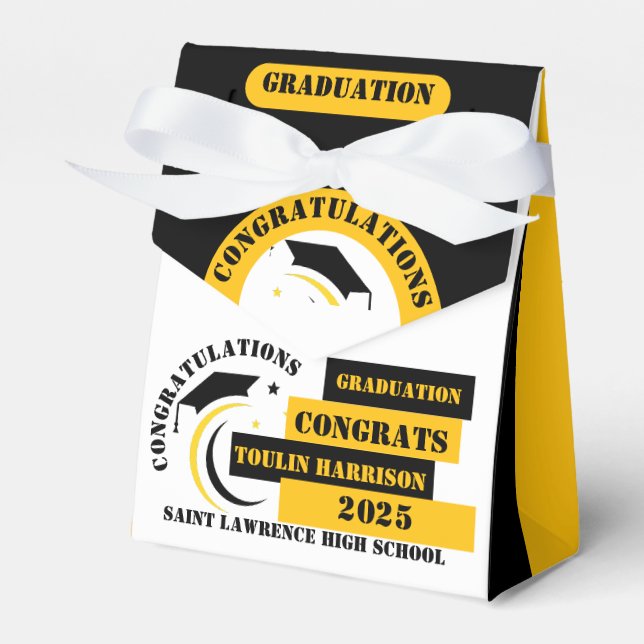 Yellow Black White Graduation 2025 Custom Party Favour Box (Front Side)