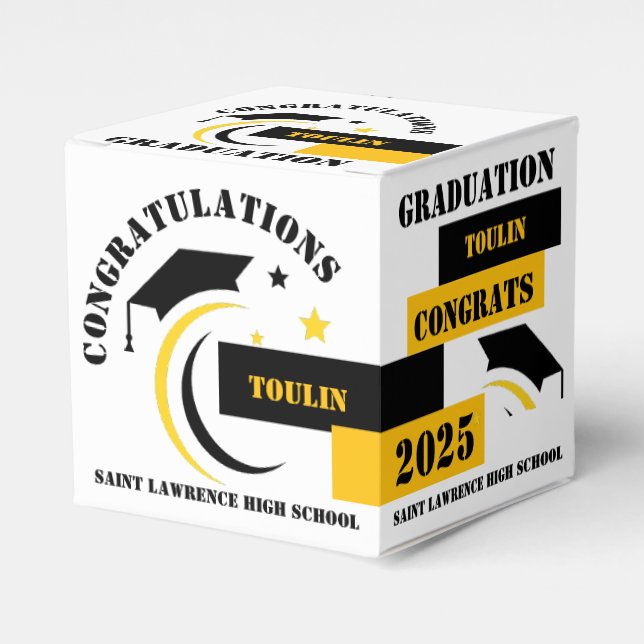 Yellow Black White Graduation 2025 Custom Party   Favour Box (Front Side)