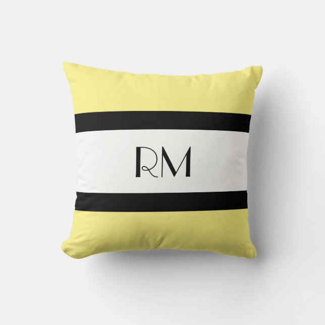 Yellow Black White Monogrammed Pillow (Front)