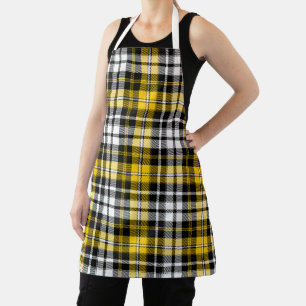Yellow Black White Plaid Tartan Pattern Design Apron