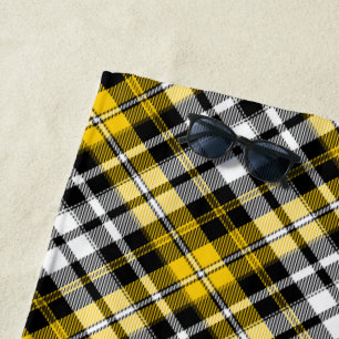 Yellow Black White Plaid Tartan Pattern Design Beach Towel