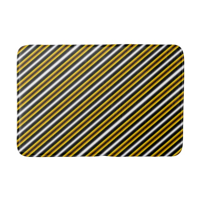 Yellow Black White Rainbow Stripes Bath Mat (Front)