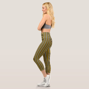 Yellow Black White Rainbow Stripes Capri Leggings