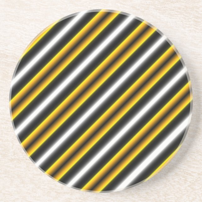 Yellow Black White Rainbow Stripes Coaster (Front)