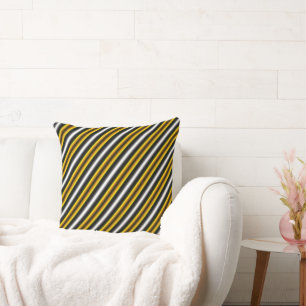 Yellow Black White Rainbow Stripes Cushion