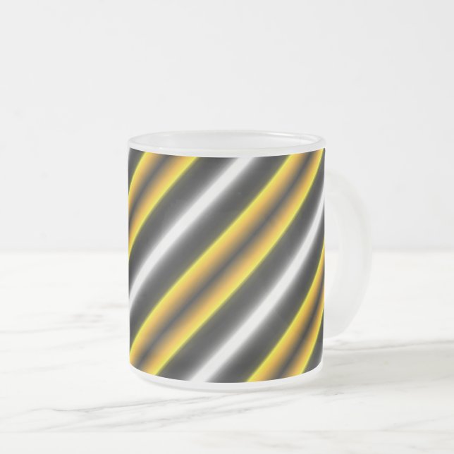 Yellow Black White Rainbow Stripes Frosted Glass Coffee Mug (Front Right)