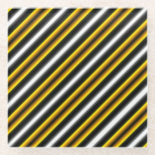 Yellow Black White Rainbow Stripes Glass Coaster