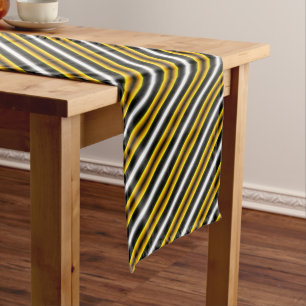 Yellow Black White Rainbow Stripes Medium Table Runner