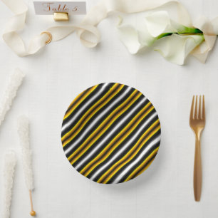 Yellow Black White Rainbow Stripes Paper Plate