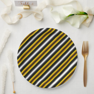 Yellow Black White Rainbow Stripes Paper Plate