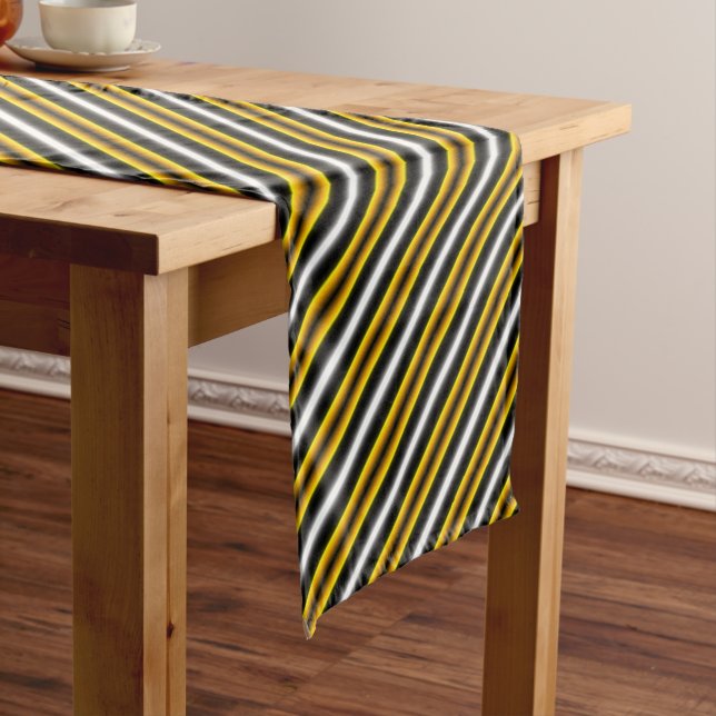 Yellow Black White Rainbow Stripes Short Table Runner (In Situ)