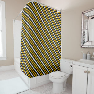 Yellow Black White Rainbow Stripes Shower Curtain