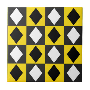 Yellow Black White Rhombus Diamond Shape  Tile