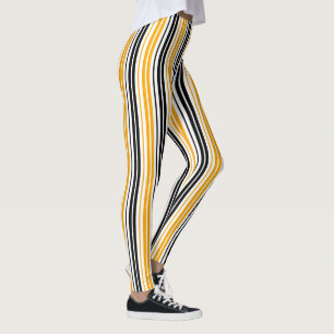 Yellow Black White Stripes Pattern Design  Leggings
