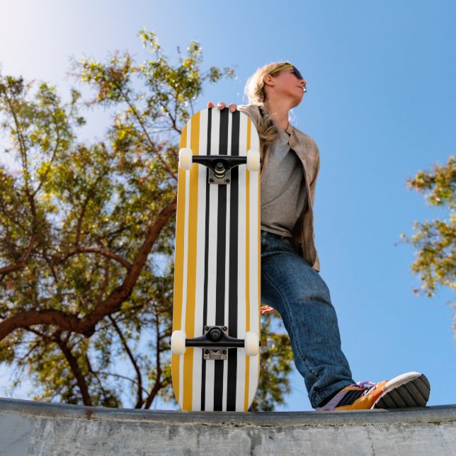Yellow Black White Stripes Pattern Design  Skateboard (Outdoor 1)