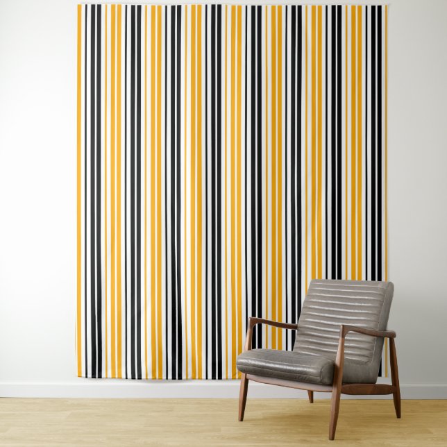 Yellow Black White Stripes Pattern Design  Tapestry (In Situ)