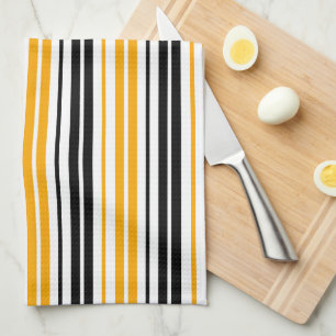 Yellow Black White Stripes Pattern Design  Tea Towel