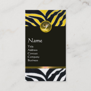 YELLOW  BLACK WHITE ZEBRA FUR MONOGRAM,Topaz Business Card