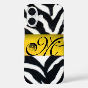 YELLOW BLACK WHITE ZEBRA FUR MONOGRAM,Topaz iPhone 16 Case