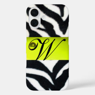 YELLOW BLACK WHITE ZEBRA FUR MONOGRAM,Topaz iPhone 16 Case