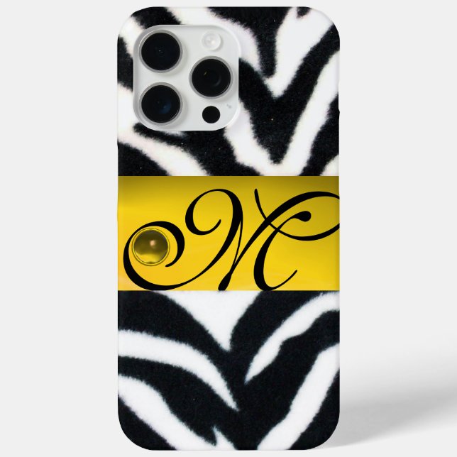 YELLOW BLACK WHITE ZEBRA FUR MONOGRAM,Topaz Case-Mate iPhone Case (Back)