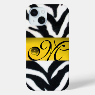 YELLOW BLACK WHITE ZEBRA FUR MONOGRAM,Topaz iPhone 15 Case
