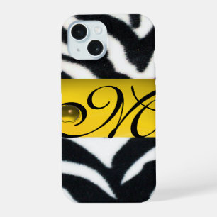 YELLOW BLACK WHITE ZEBRA FUR MONOGRAM,Topaz iPhone 15 Case