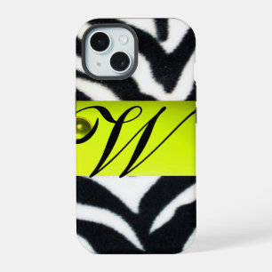 YELLOW BLACK WHITE ZEBRA FUR MONOGRAM,Topaz iPhone 15 Case