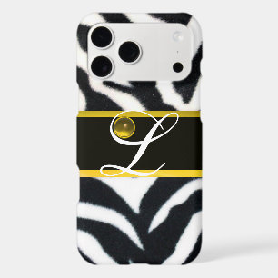 YELLOW BLACK WHITE ZEBRA FUR YELLOW GEM MONOGRAM,