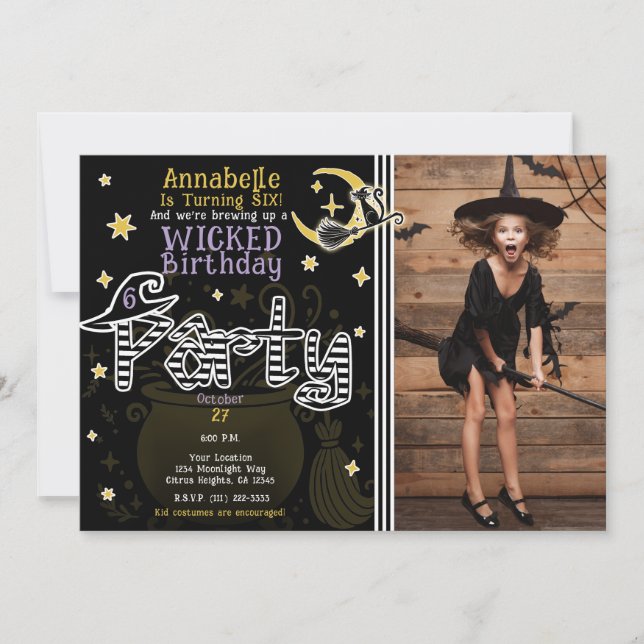 Yellow & Black Witch Halloween Birthday Party Invitation (Front)
