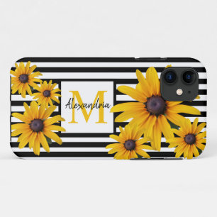 Yellow BlackEyed Susan Photo Monogram Black Stripe Case-Mate iPhone Case