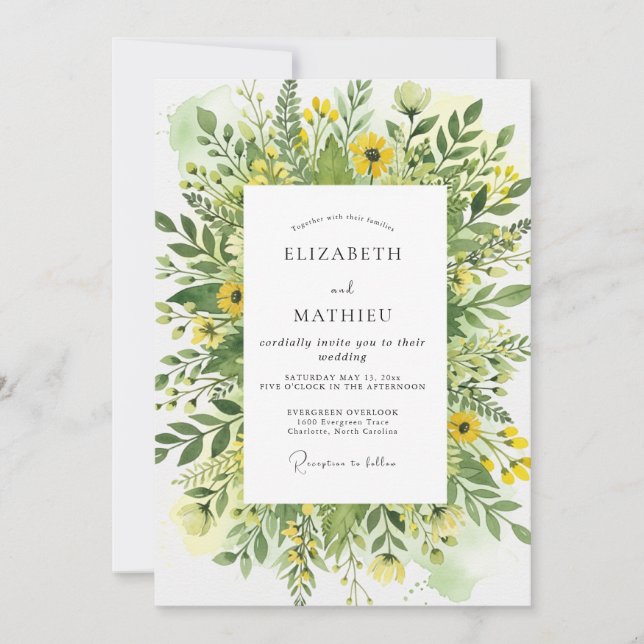 Yellow Blissful Meadow Wedding Invitation (Front)