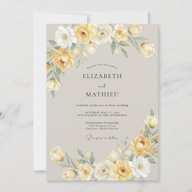 Yellow Blissful Spring Wedding Invitation (Front)