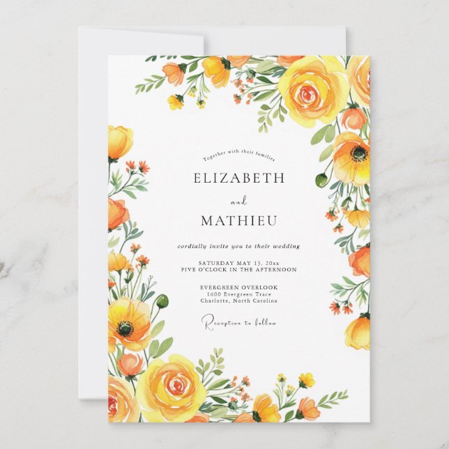 Yellow Bloom Romance Wedding Invitation (Front)