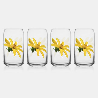 Yellow Blooms Set of 4 Can Glass