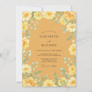 Yellow Blossom Romantic Flourish Wedding Invitation