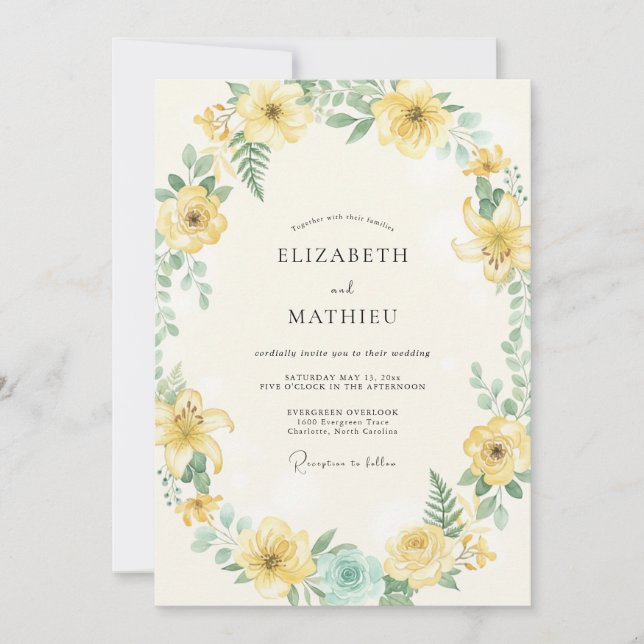 Yellow Blossom Whimsical Wedding Invitation (Front)