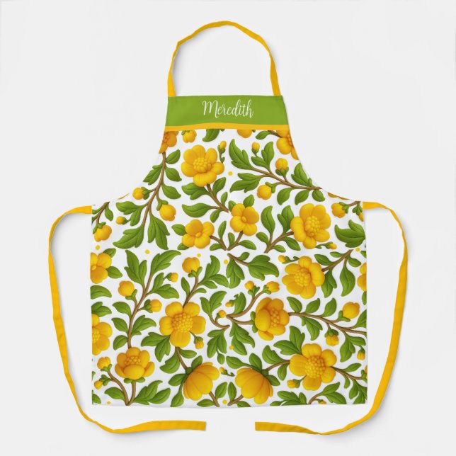 Yellow Blossoms & Green Leaves Apron (Front)