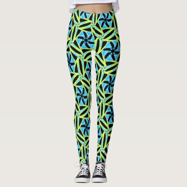 Yellow Blue and Black Jimette Design Leggings (Front)