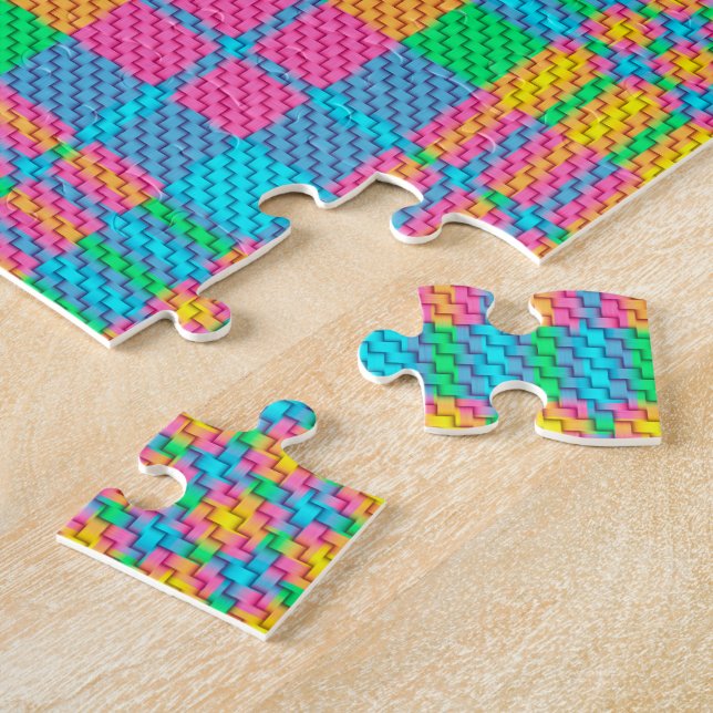 Yellow Blue and Green Plaid Jigsaw Puzzle (Side)